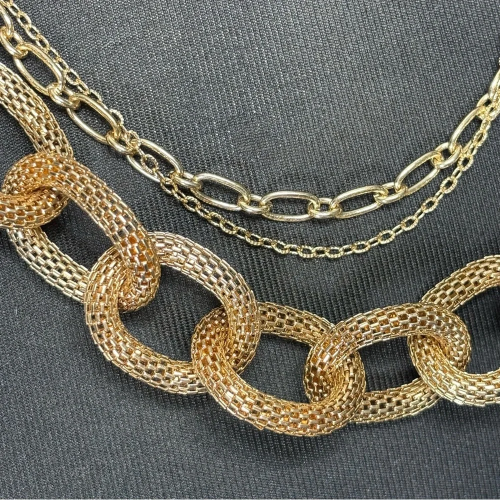 Cato Necklace Layered Choker Chunky Gold Tone Adjustable Length 1946 Woven Party